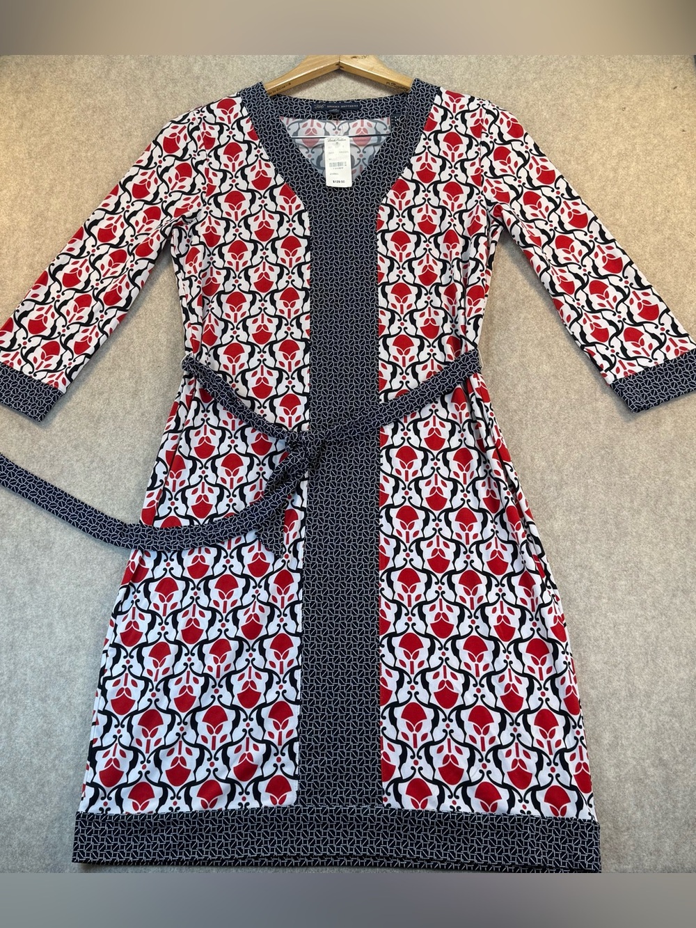 Brooks Brothers Red White and Navy Geometric Midi Dress